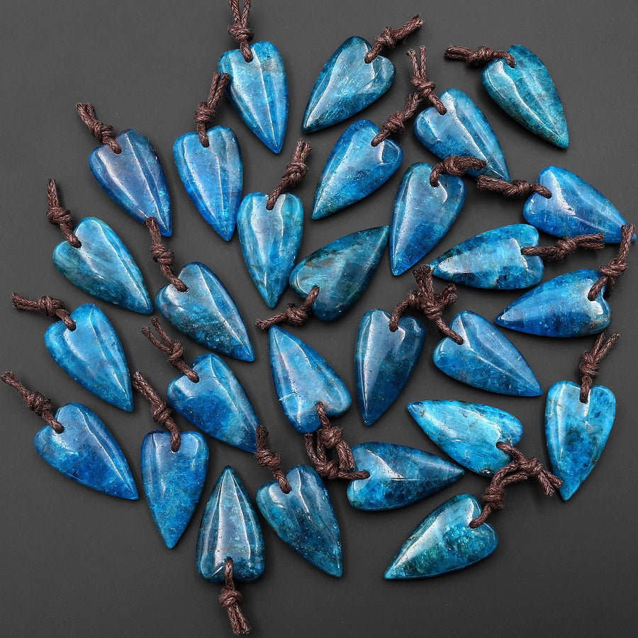 Natural Teal Blue Apatite Long Teardrop Heart Droplet Pendant Gemstone Focal Bead