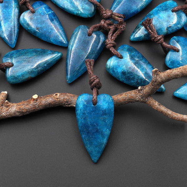 Natural Teal Blue Apatite Long Teardrop Heart Droplet Pendant Gemstone Focal Bead A1