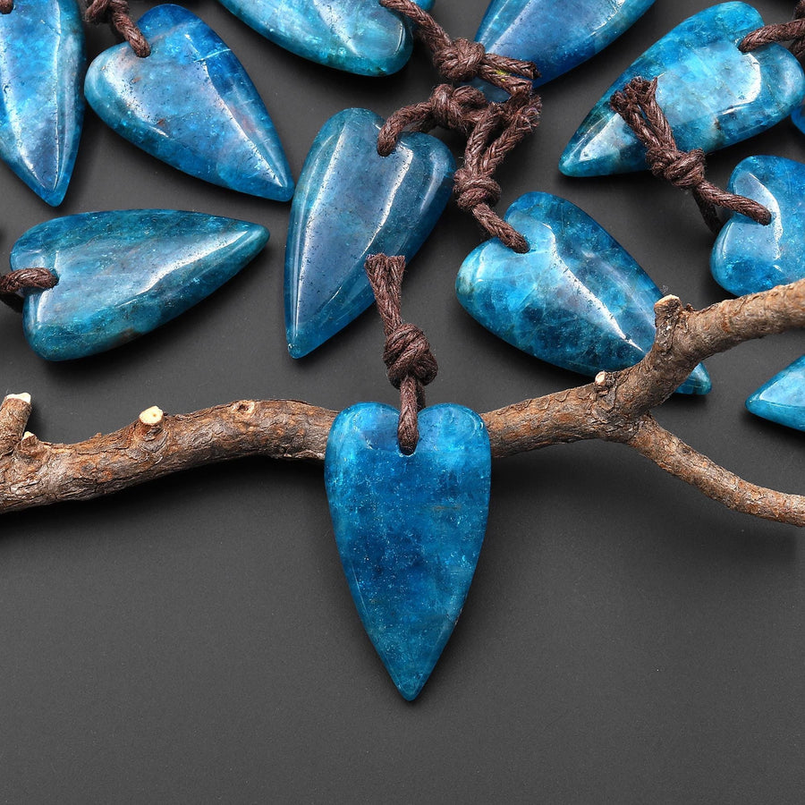 Natural Teal Blue Apatite Long Teardrop Heart Droplet Pendant Gemstone Focal Bead