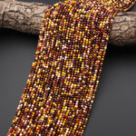 Faceted Natural Australian Mookaite Jasper Beads 2mm Round Sunset Colors Red Yellow Maroon 15.5" Strand