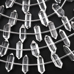 AAA Hand Cut Natural Rock Crystal Quartz 18mm Beads Faceted Double Terminated Points Center Drilled Healing Gemstone 8" Strand