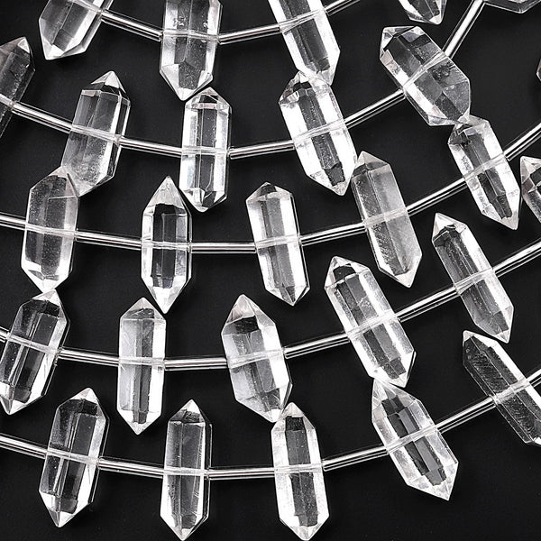 AAA Hand Cut Natural Rock Crystal Quartz 18mm Beads Faceted Double Terminated Points Center Drilled Healing Gemstone 8" Strand