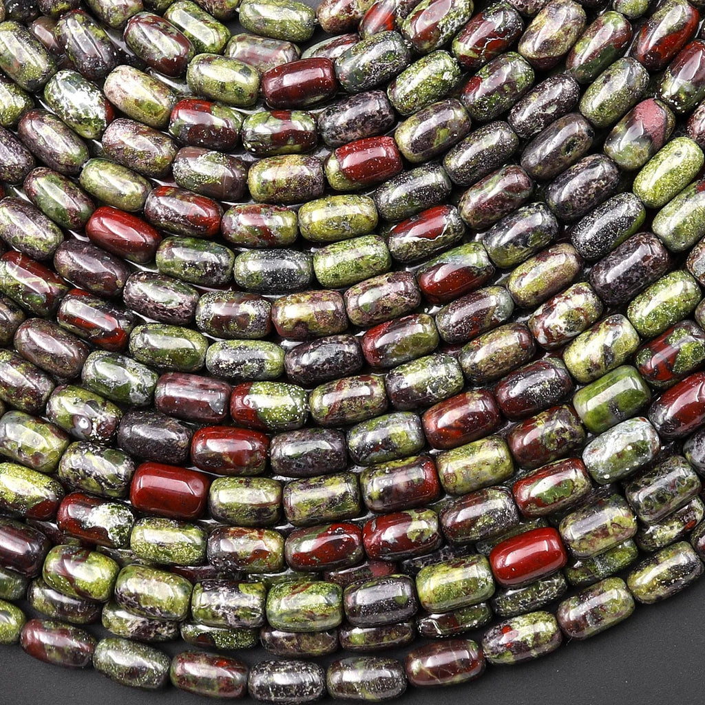 Natural Dragon Blood Jasper 7x2mm Small Smooth Rice Barrel Tube Beads 15" Strand