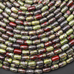 Natural Dragon Blood Jasper 7x2mm Small Smooth Rice Barrel Tube Beads 15" Strand