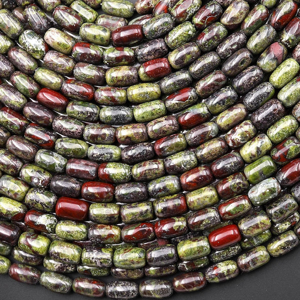 Natural Dragon Blood Jasper 7x2mm Small Smooth Rice Barrel Tube Beads 15" Strand