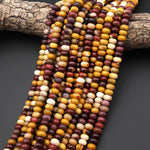 Natural Australian Mookaite 8mm Rondelle Beads Sunset Colors Red Yellow Maroon Creamy White 15.5" Strand