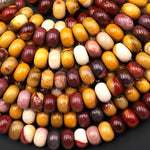 Natural Australian Mookaite 8mm Rondelle Beads Sunset Colors Red Yellow Maroon Creamy White 15.5" Strand