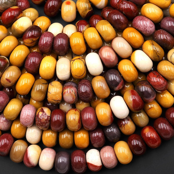 Natural Australian Mookaite 8mm Rondelle Beads Sunset Colors Red Yellow Maroon Creamy White 15.5" Strand