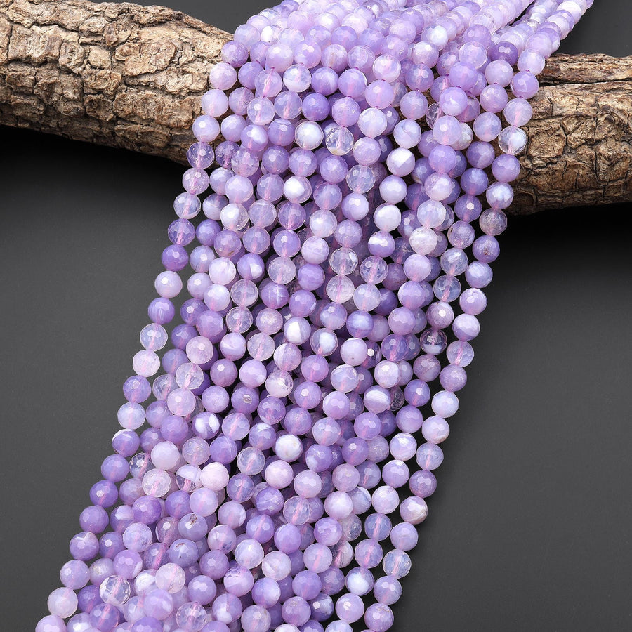 Rare Natural African Purple Opalized Chalcedony Faceted 6mm Beads Gemstone 15.5" Strand