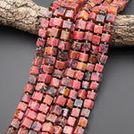 Natural Orange Red Rhodonite 8mm Cube Beads 15.5" Strand