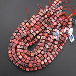 Natural Orange Red Rhodonite 8mm Cube Beads 15.5" Strand