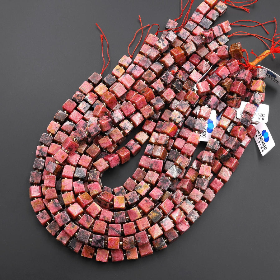 Natural Orange Red Rhodonite 8mm Cube Beads 15.5" Strand