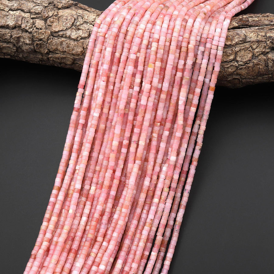AAA Natural Peruvian Pink Opal 3mm Smooth Heishi Beads 15.5" Strand