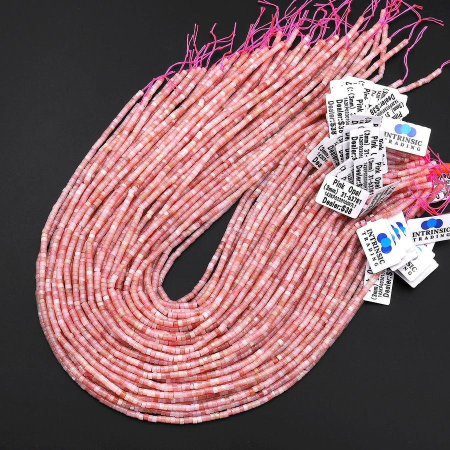 AAA Natural Peruvian Pink Opal 3mm Smooth Heishi Beads 15.5" Strand