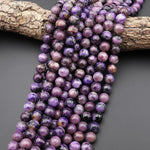 Genuine Natural Russian Charoite 10mm Smooth Round Beads 15.5" Strand