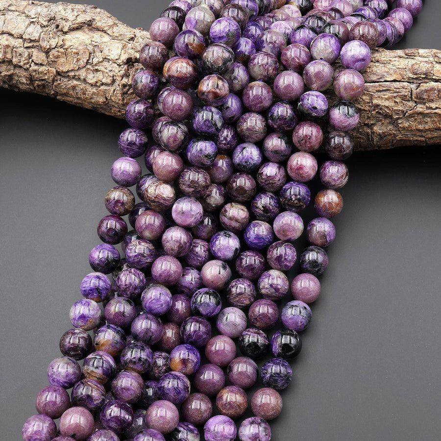 Genuine Natural Russian Charoite 10mm Smooth Round Beads 15.5" Strand