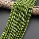 AAA Faceted Natural Canadian Jade 3mm 4mm Round Beads Genuine Green Jade Gemstone 15.5" Strand