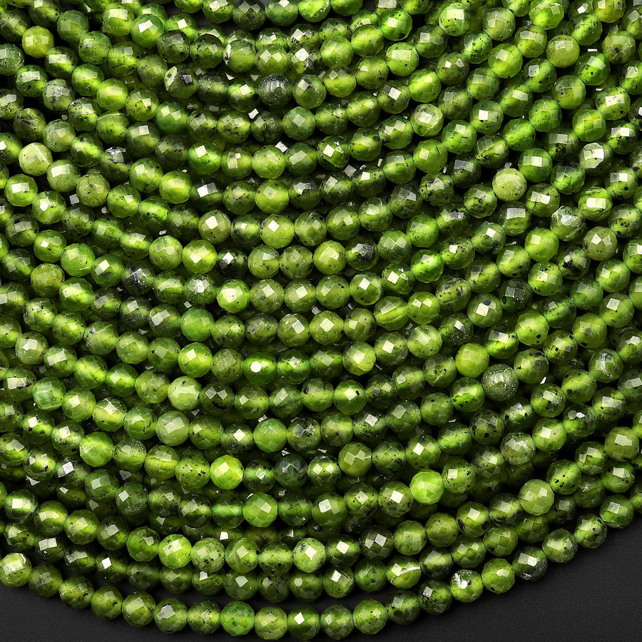 AAA Faceted Natural Canadian Jade 3mm 4mm Round Beads Genuine Green Jade Gemstone 15.5" Strand