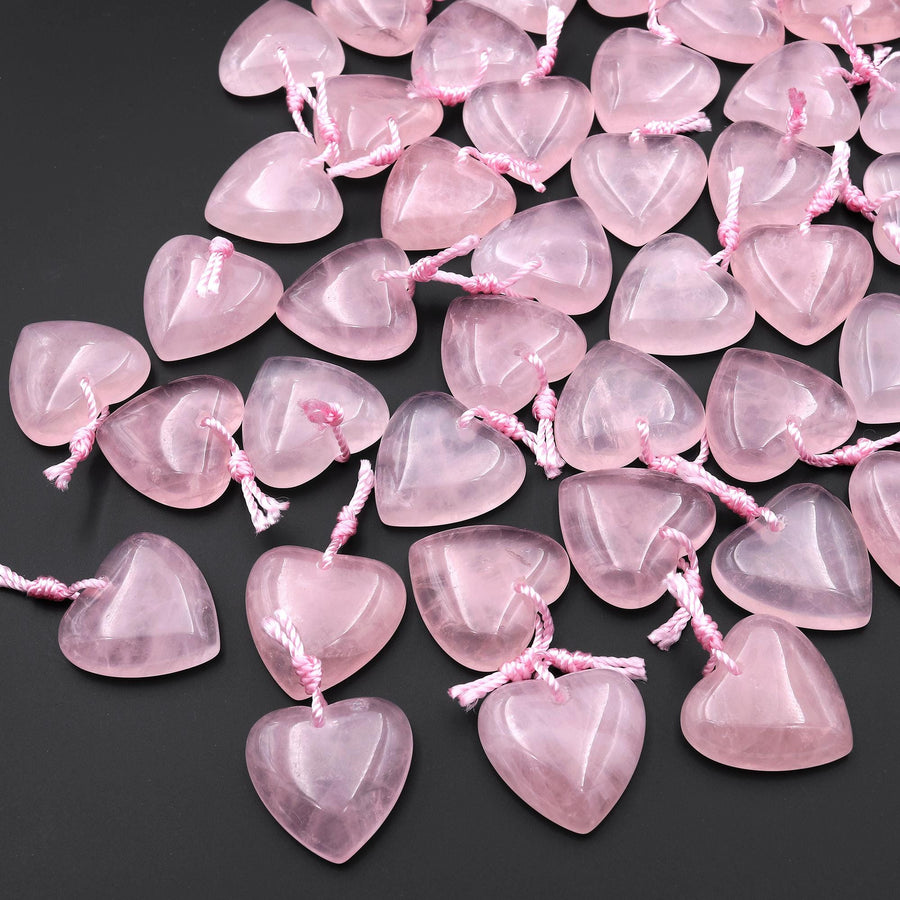 AAA Natural Pink Rose Quartz Heart Pendant 20mm Gemstone Crystal Focal Bead