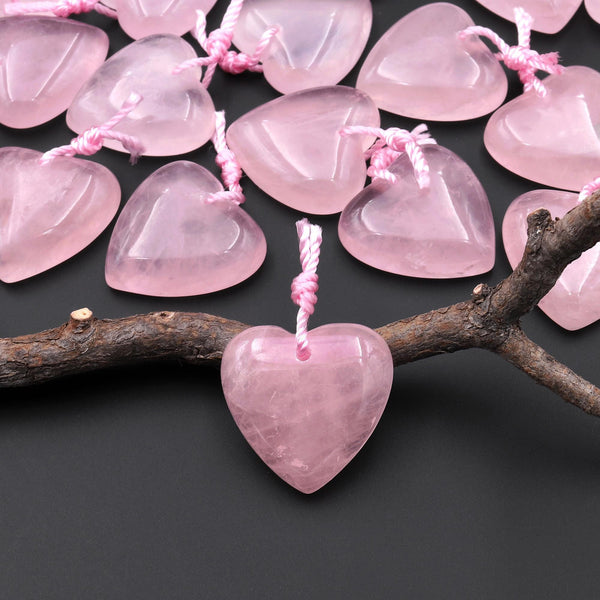 AAA Natural Pink Rose Quartz Heart Pendant 20mm Gemstone Crystal Focal Bead