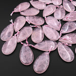 AAA Natural Pink Rose Quartz Oblong Teardrop Pendant Gemstone Crystal Focal Bead