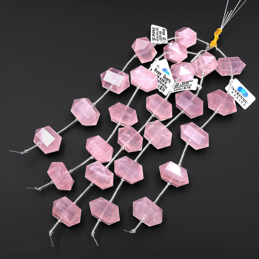 AAA Gemmy Translucent Natural Madagascar Pink Rose Quartz Double Terminated Point Beads Gemstone 8" Strand