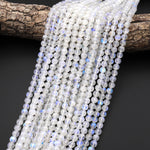 AAA Translucent Natural Rainbow Moonstone Round Beads 4mm 6mm 8mm Blue Flashes Gemstone 15.5" Strand
