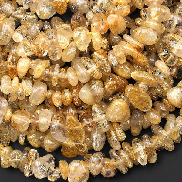 Natural Golden Rutilated Quartz Freeform Center Drilled Chip Rondelle Beads 15.5" Strand
