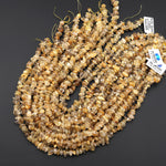 Natural Golden Rutilated Quartz Freeform Center Drilled Chip Rondelle Beads 15.5" Strand