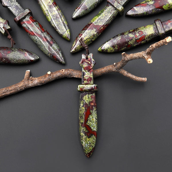 Natural Dragon Blood Jasper Sword Pendant Drilled Focal Stone Bead