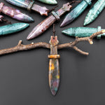 Natural Indian Agate Sword Pendant Drilled Focal Stone Bead
