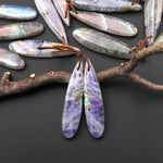 Natural Rainbow Labradorite Smooth Teardrop Earrings Drilled Matched Gemstone Bead Pair