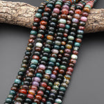 AAA Natural Indian Agate 10x6mm Smooth Rondelle Beads Forest Green Mauve Red Aka Fancy Jasper 15.5" Strand