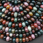 AAA Natural Indian Agate 10x6mm Smooth Rondelle Beads Forest Green Mauve Red Aka Fancy Jasper 15.5" Strand