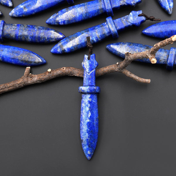 Natural Blue Lapis Sword Pendant Drilled Focal Stone Bead