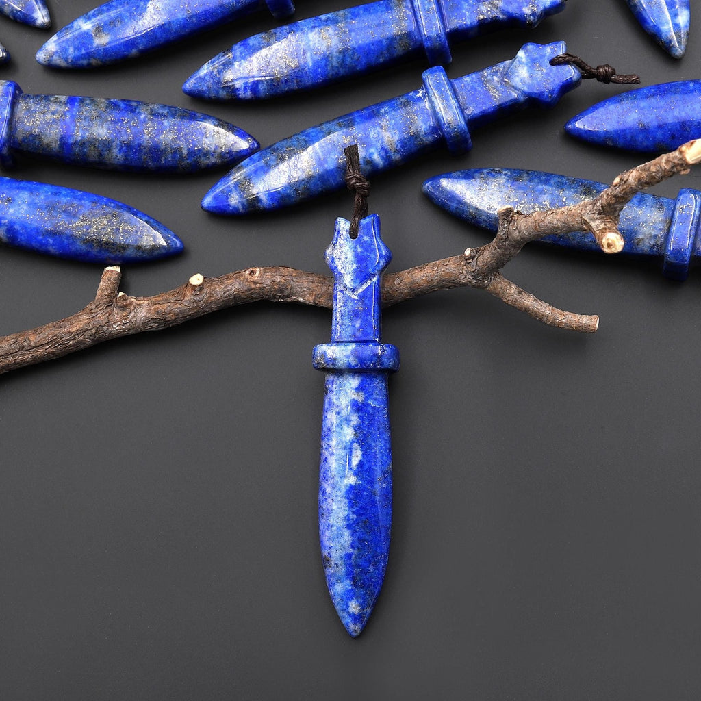 Natural Blue Lapis Sword Pendant Drilled Focal Stone Bead A3