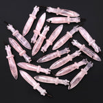 Natural Pink Rose Quartz Sword Pendant Drilled Focal Stone Bead