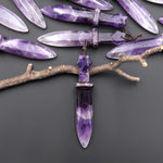 Natural Purple Amethyst Sword Pendant Drilled Focal Gemstone Bead