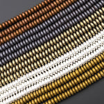 Matte Titanium Hematite Thin Rondelle Wheel Saucer Beads 3mm 4mm 6mm Bright Silver Gold Bronze Champagne Gunmetal Black 15.5" Strand