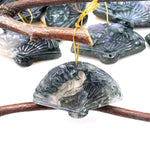 Hand Carved Natural Green Moss Agate Gemstone Flower Fan Pendant