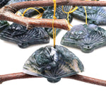 Hand Carved Natural Green Moss Agate Gemstone Flower Fan Pendant