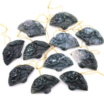 Hand Carved Natural Green Moss Agate Gemstone Flower Fan Pendant
