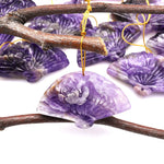 Hand Carved Natural Purple Amethyst Gemstone Flower Fan Pendant
