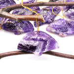 Hand Carved Natural Purple Amethyst Gemstone Flower Fan Pendant
