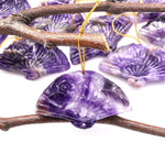 Hand Carved Natural Purple Amethyst Gemstone Flower Fan Pendant