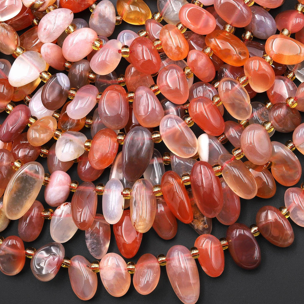 Rare Natural Swazi African Red Agate Freeform Oval Top Side Drilled Pebble Drop Beads from Mozambique 15.5" Strand