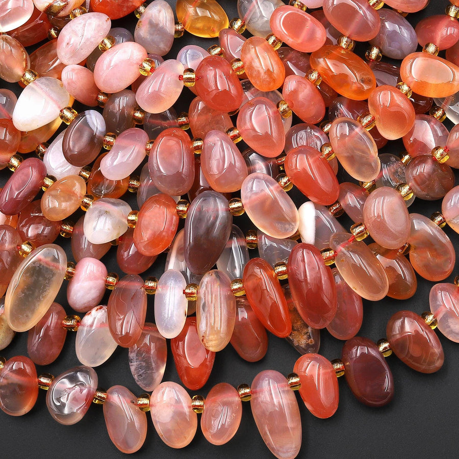 Rare Natural Swazi African Red Agate Freeform Oval Top Side Drilled Pebble Drop Beads from Mozambique 15.5" Strand