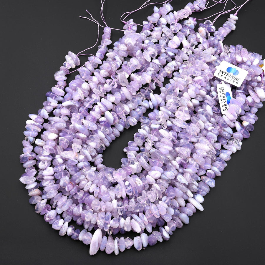 Rare Natural African Purple Opalized Chalcedony Freeform Pebble Center Drilled Nugget Beads Gemstone 15.5" Strand