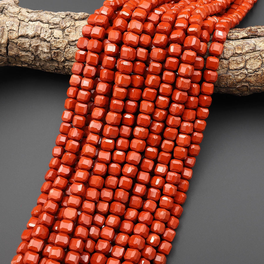 AAA Natural Red Jasper Faceted 6mm Cube Beads 15.5" Strand
