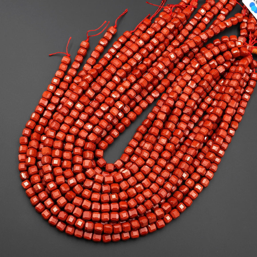 AAA Natural Red Jasper Faceted 6mm Cube Beads 15.5" Strand